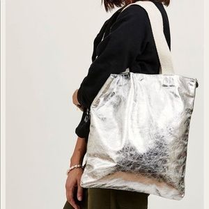 ISO Clare V Metallic Silver Carryall Tote